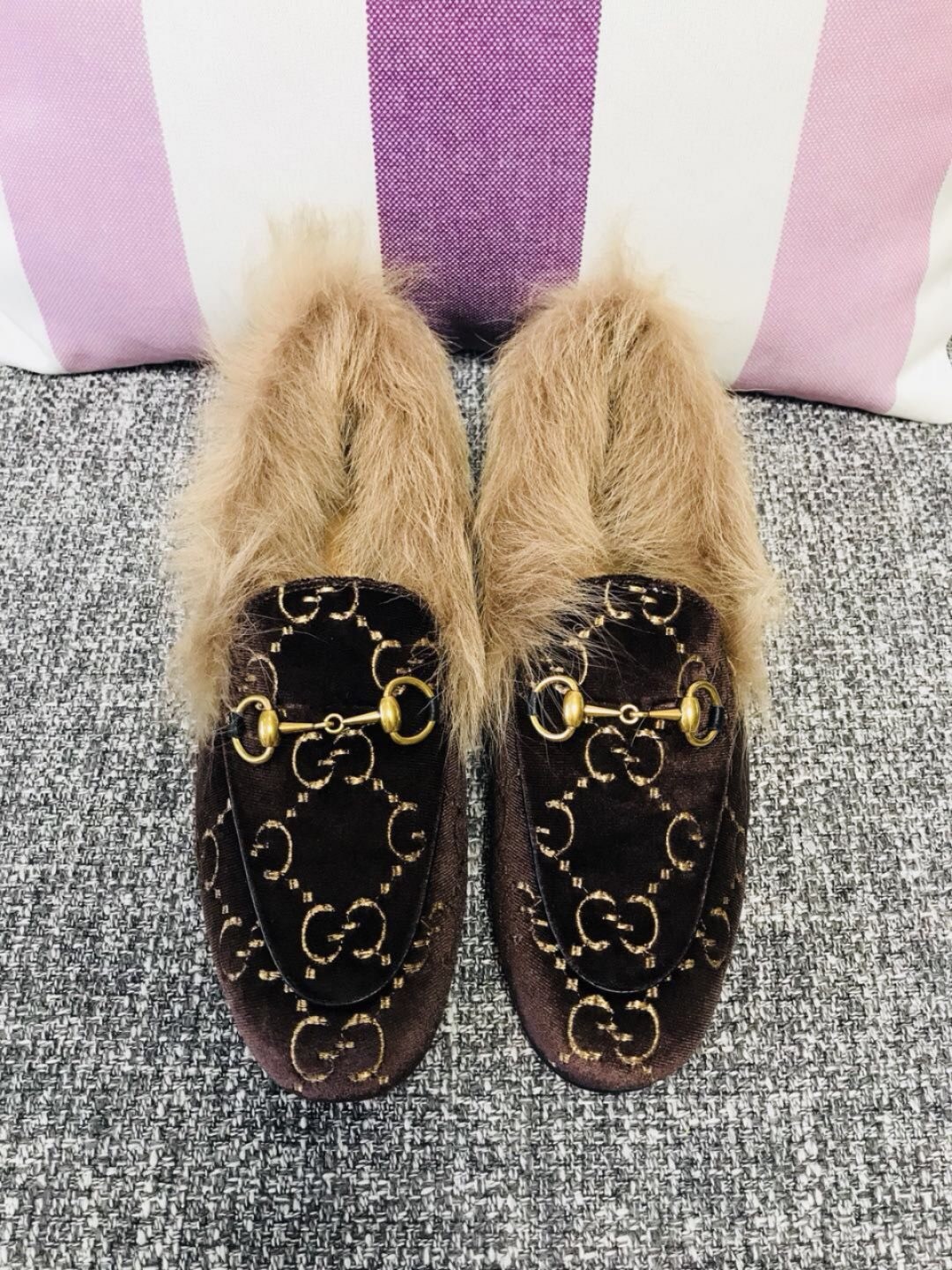 Knockoff Gucci Princetown Velvet Slippers GC01976