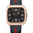 Cheap Gucci Black Leather Strap Rose Gold Bezel Black Dial 80222 RS00244