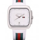 Knockoff Gucci White Leather Strap Polished Stainless Steel Bezel White Dial 80218 RS06779