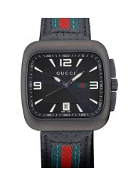 Fake Gucci Black Leather Strap Black Ceramic Bezel Black Dial 80220 RS01304